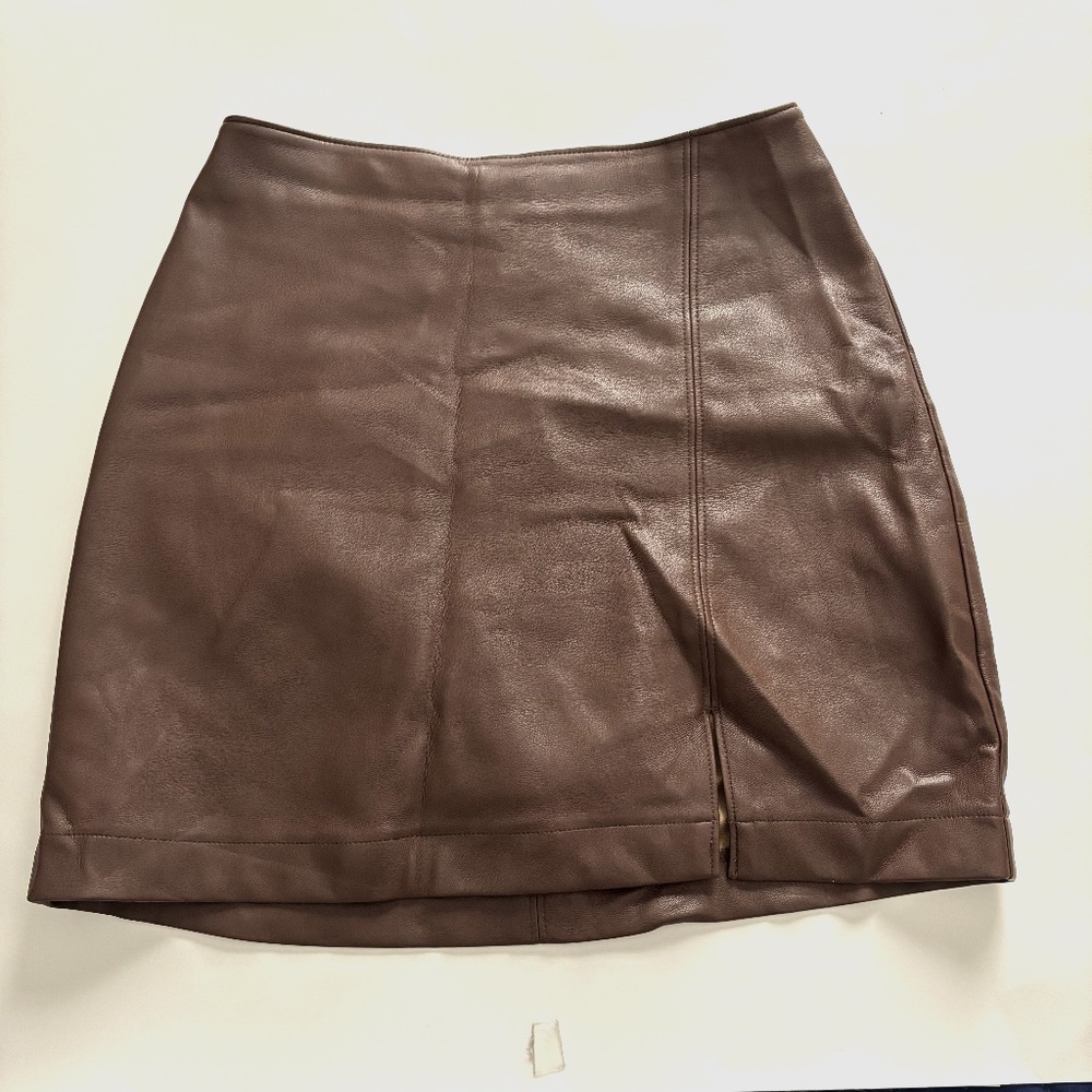 Brown Faux Leather Size XXS Hollister High Rise Midi Skirt w/ Corduroy Lining